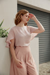 Flutter Sleeve Satin Top (Pink)