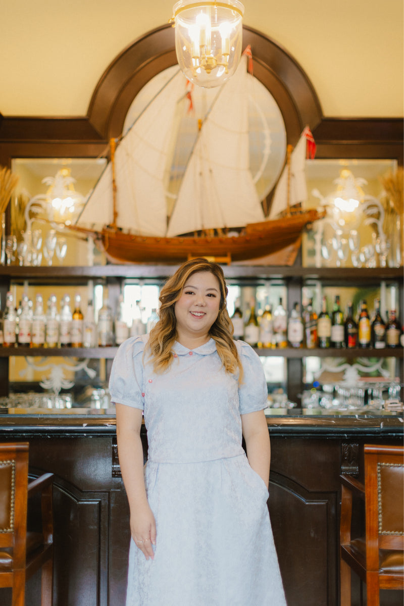 (Co-Ord) Peter Pan Collar Cheongsam Top (Pastel Blue)