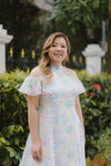 Cold Shoulder Cheongsam Fit & Flare Dress (Pastel Embroidery)