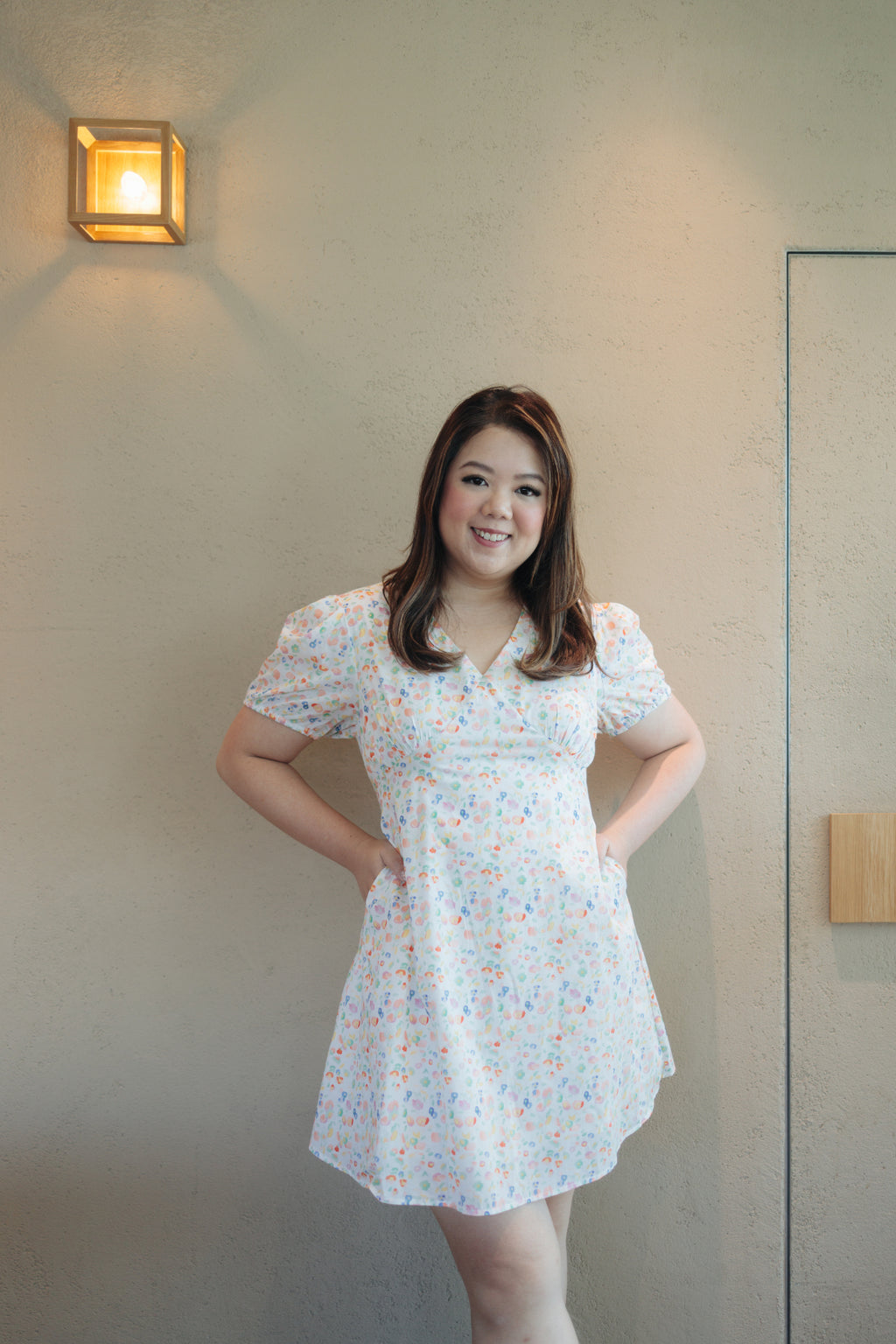 V-neck Floral Mini Dress (Rainbow)