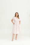 Smocked Waist Ruched Sleeves Dress (Pink)