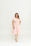 Linen Flutter Sleeves Flare Dress (Pastel Pink)