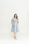 Linen Flutter Sleeves Flare Dress (Cinderella Blue)