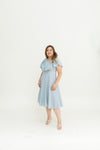 Linen Flutter Sleeves Flare Dress (Cinderella Blue)