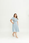 Linen Flutter Sleeves Flare Dress (Cinderella Blue)