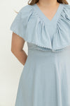 Linen Flutter Sleeves Flare Dress (Cinderella Blue)