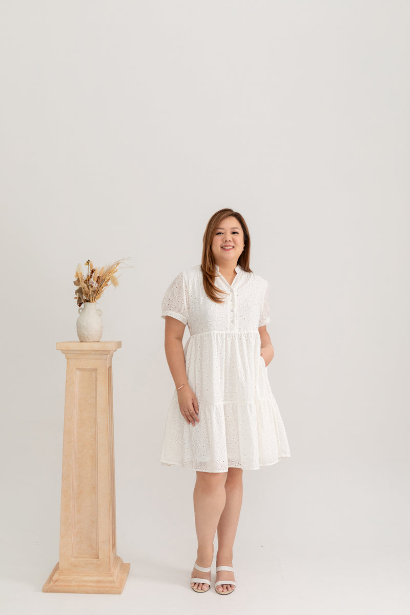 Eyelet Summer Tiered Dress (White)