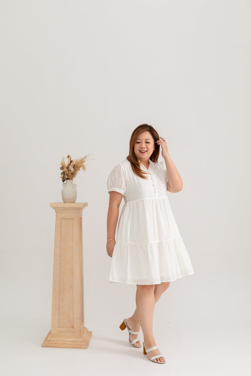 Eyelet Summer Tiered Dress (White)