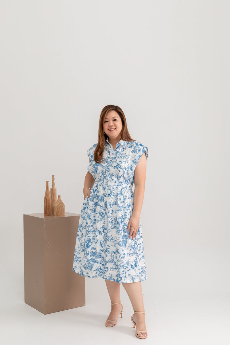 Elastic-Waist Shirt Dress (Toile de Jouy)