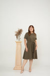 Waist-tie Fit and Flare Dress (Army Green)