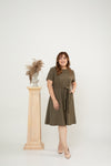 Waist-tie Fit and Flare Dress (Army Green)