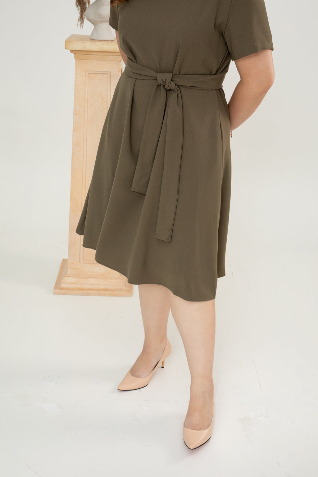 Waist-tie Fit and Flare Dress (Army Green)