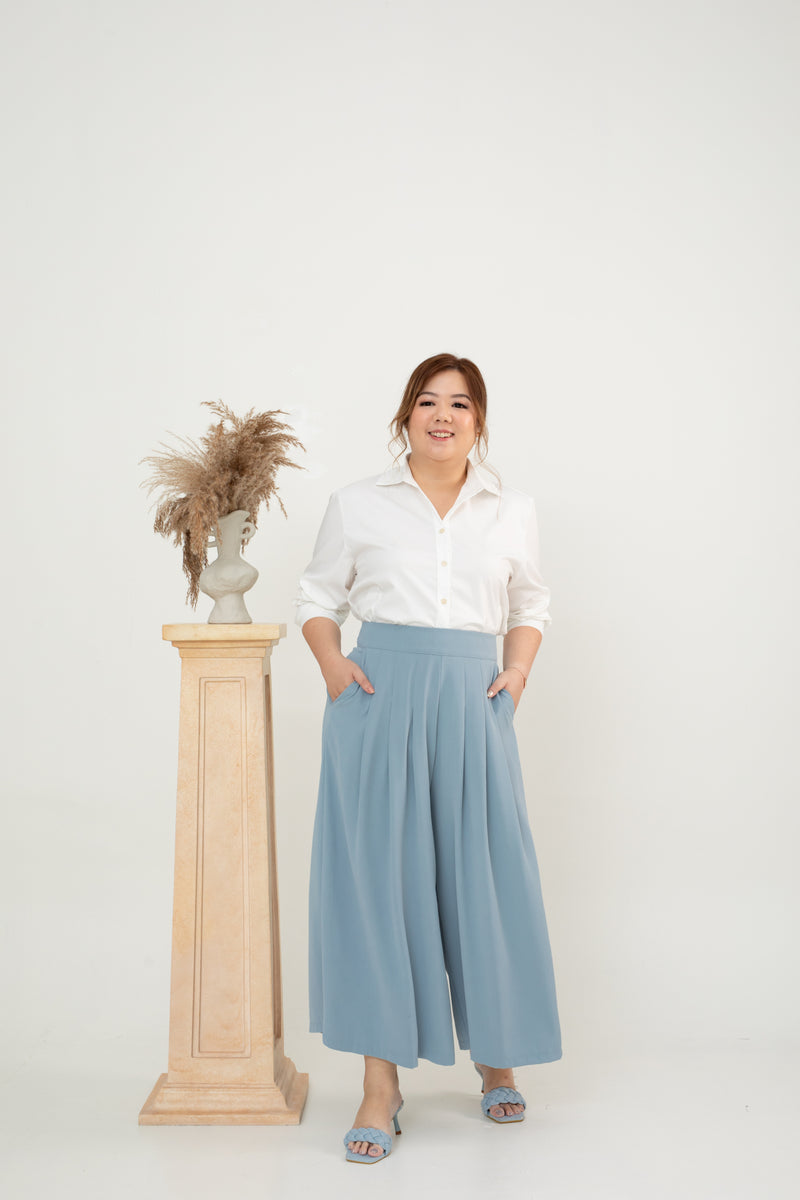 Pleated Palazzo Pants (Blue)