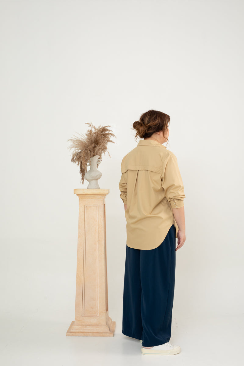 Classic Oversized Side Pocket Shirt (Khaki)