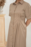 Gia Button Down Shirt Dress (Champagne Brown)