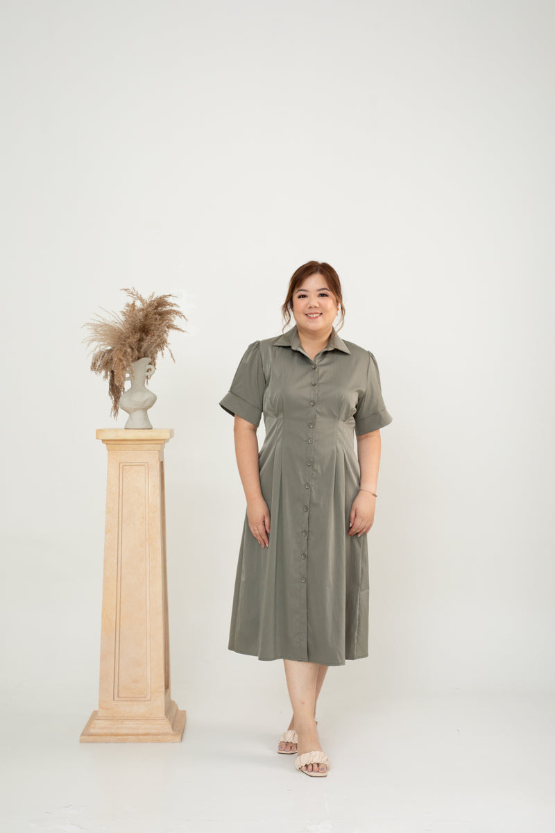 Gia Button Down Shirt Dress (Sage)