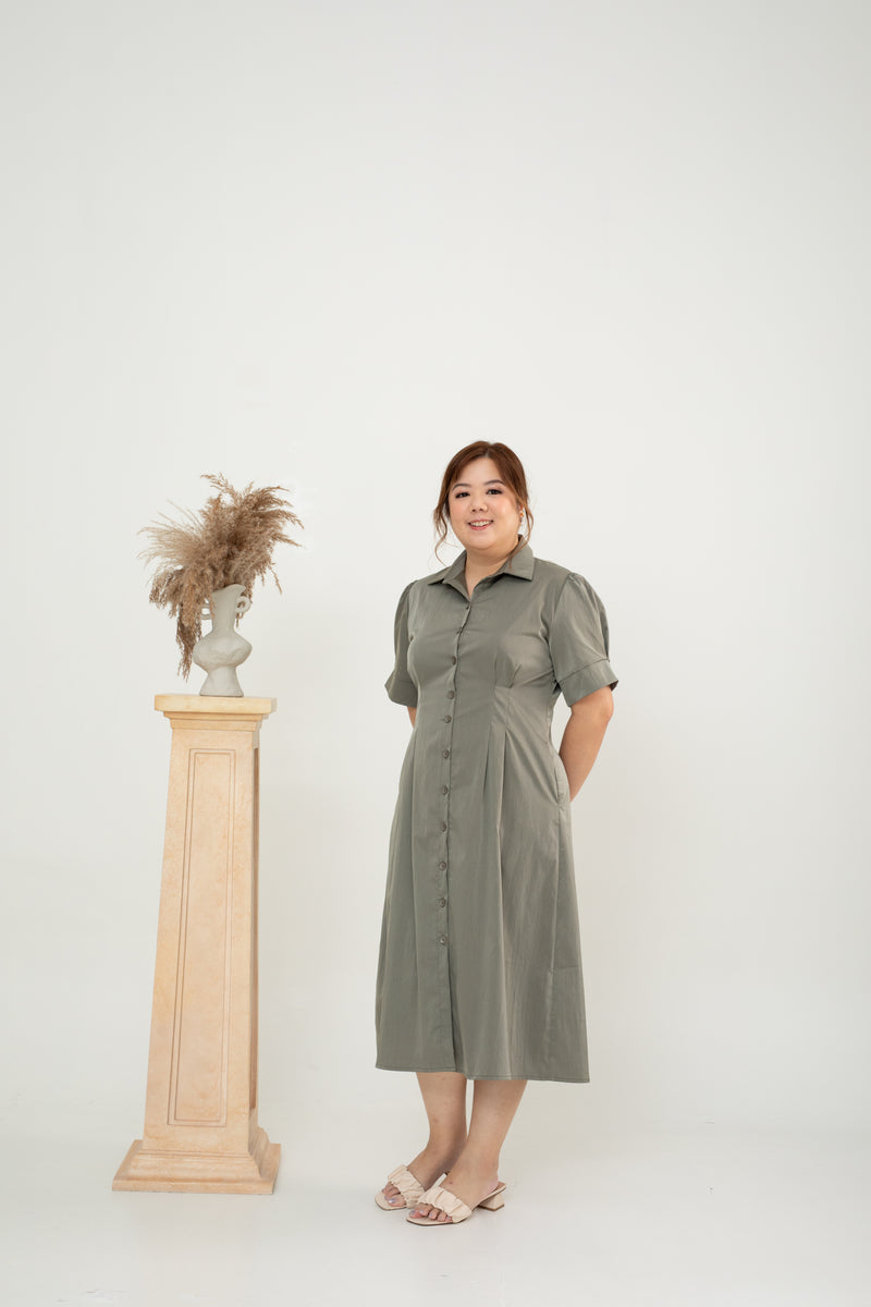 Gia Button Down Shirt Dress (Sage)