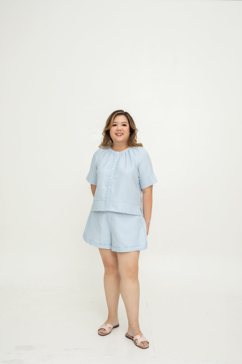 (Co-ord) Soft Luxe Boxy Blouse (Blue)