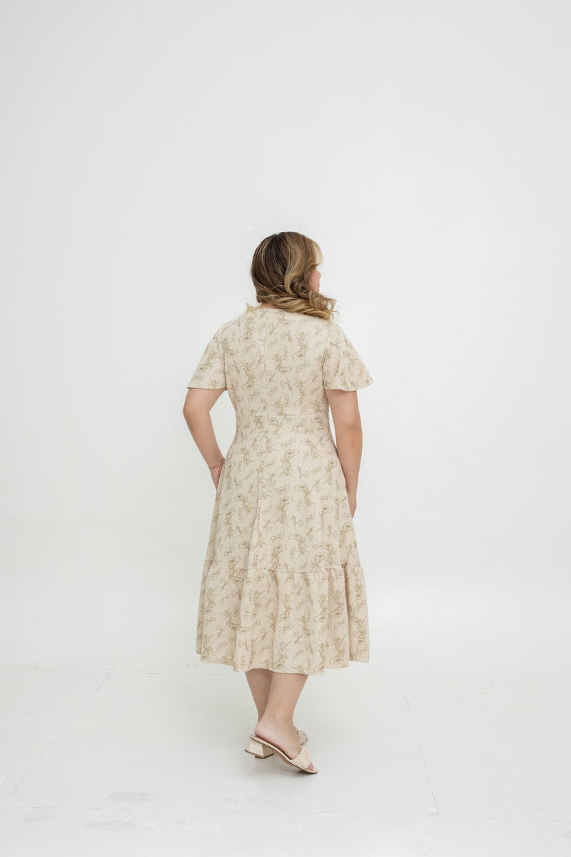 Charlotte Midi Dress (Beige Floral)