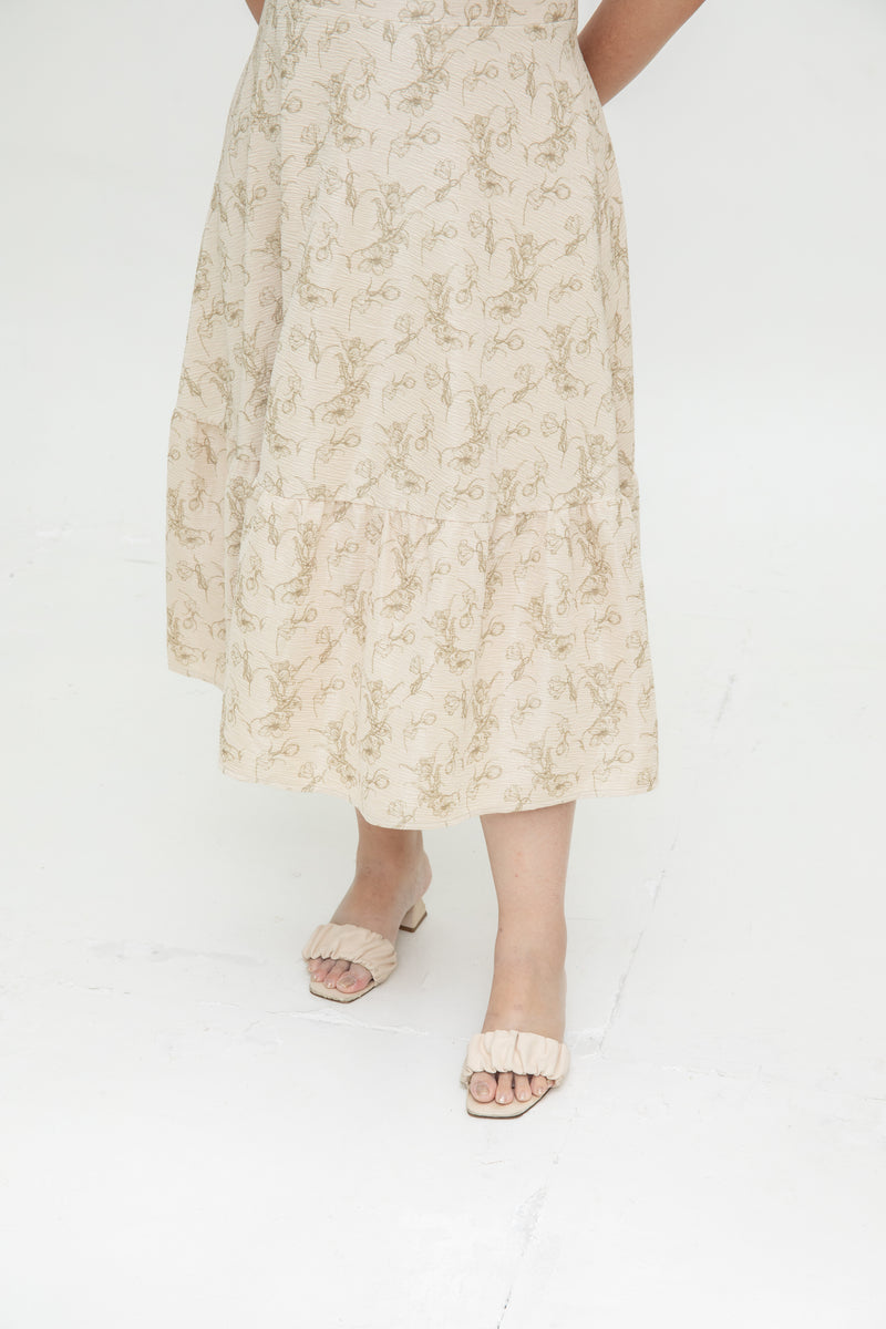 Charlotte Midi Dress (Beige Floral)