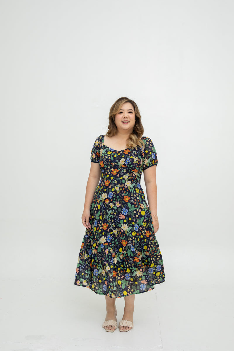 Fleur Noir Tales Midi Dress (Nightfall Bloom)