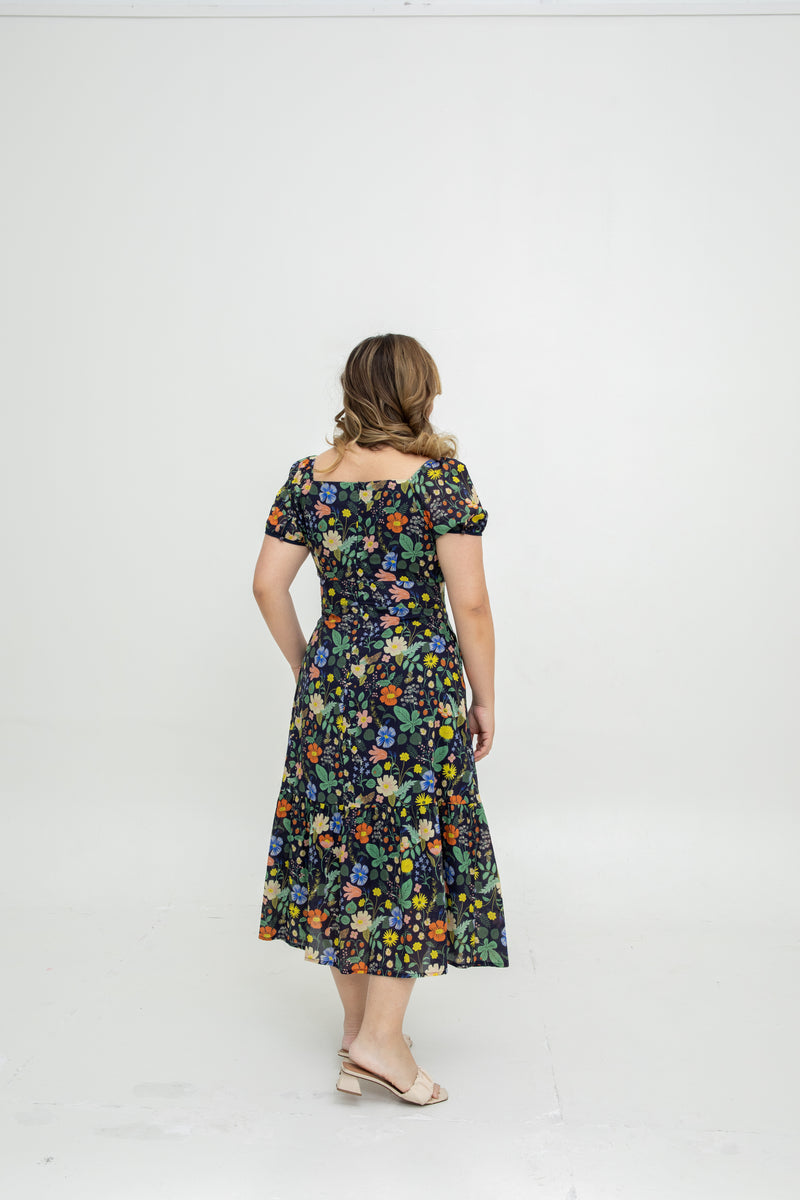 Fleur Noir Tales Midi Dress (Nightfall Bloom)