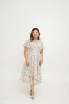 Notch-Neck Pleat Dress (Peranakan Pink Bloom)