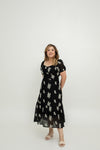 Fleur Noir Tales Embroidery Midi Dress (Moonlit Black)