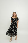 Fleur Noir Tales Embroidery Midi Dress (Moonlit Black)