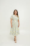 Notch-Neck Pleat Dress (Peranakan Yellow Bloom)