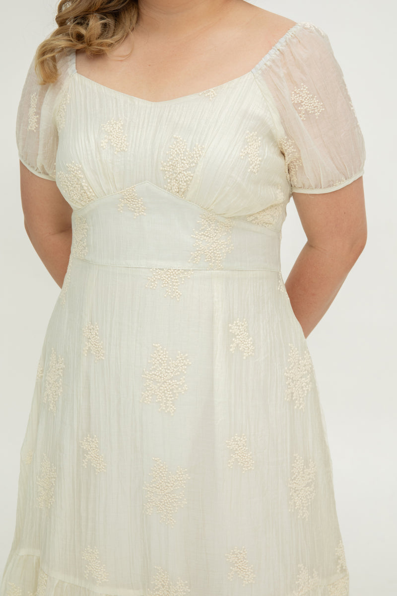 Fleur Noir Tales Embroidery Midi Dress (Antique Ivory)