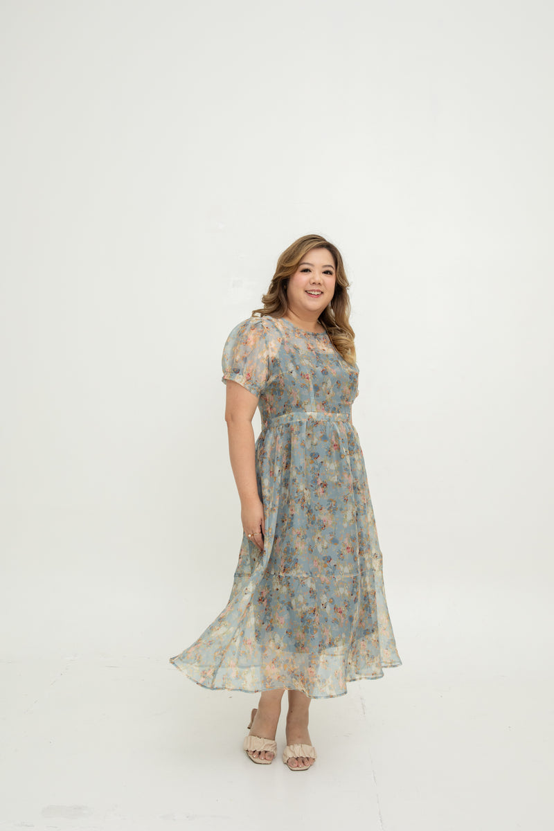 2-in-1 Amelia Overlay Dress + Inner Slip (Smoky Petals)