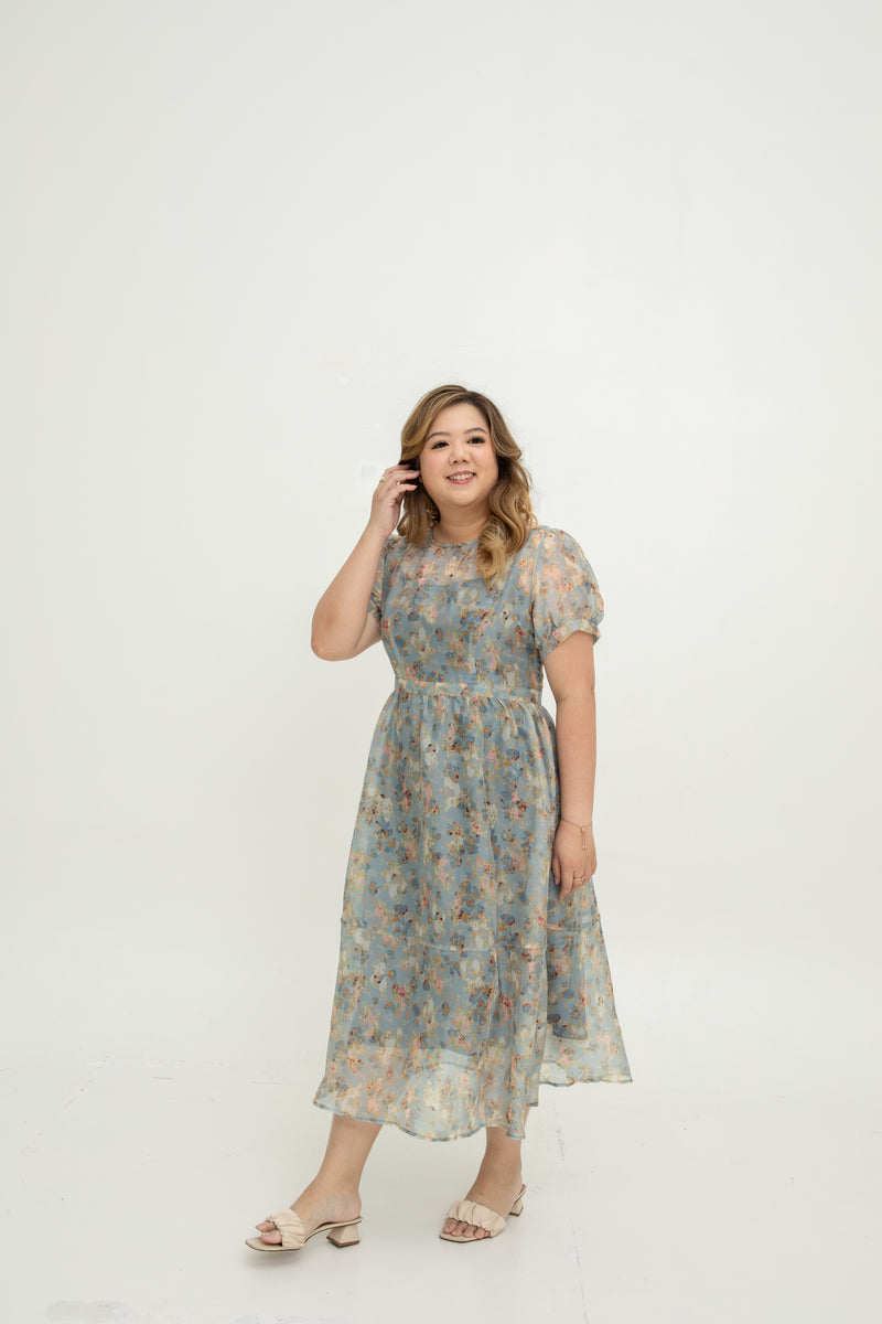 2-in-1 Amelia Overlay Dress + Inner Slip (Smoky Petals)