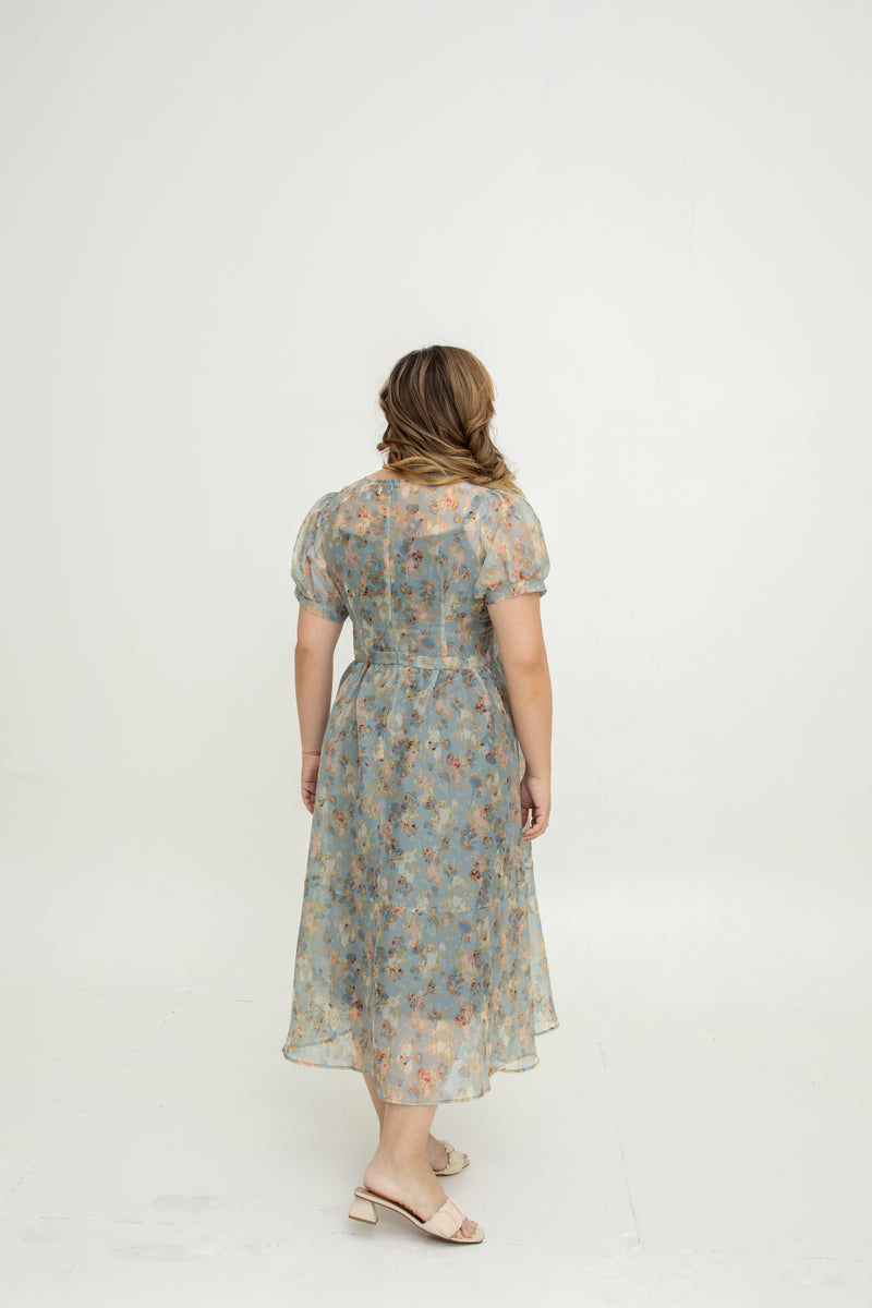 2-in-1 Amelia Overlay Dress + Inner Slip (Smoky Petals)