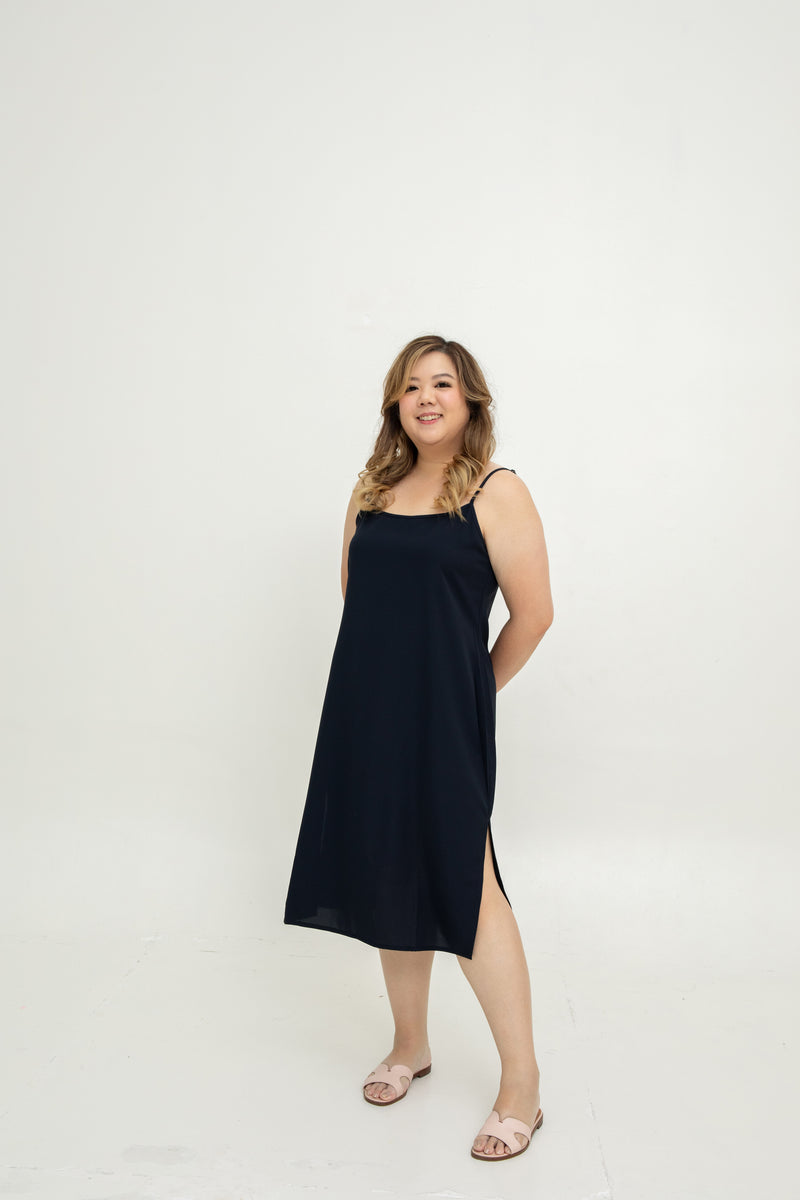 2-in-1 Amelia Overlay Dress + Inner Slip (Dark NavyEmbroidery)