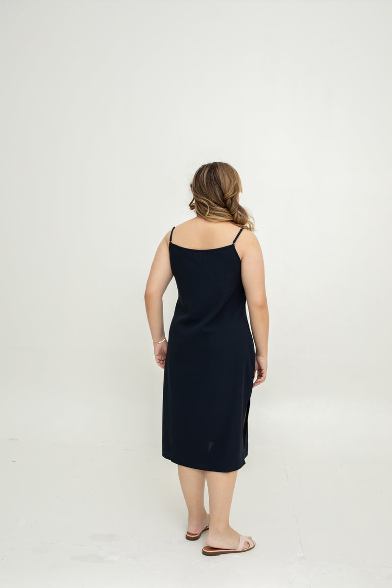 2-in-1 Amelia Overlay Dress + Inner Slip (Dark NavyEmbroidery)