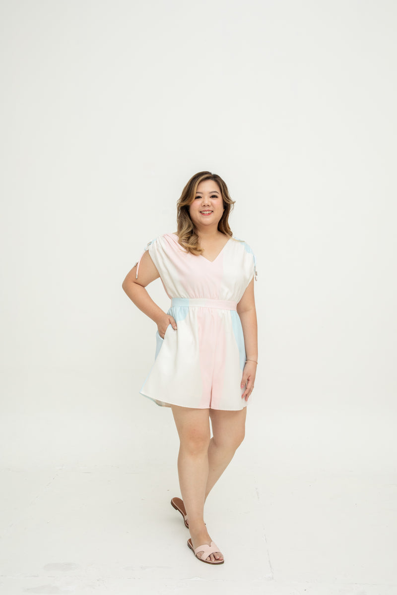 Édition Limitée Ruched Adjustable Sleeves Romper (Candy Cloud)