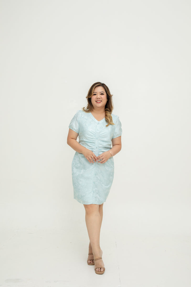 Noir Ruche Shift Dress (Sky Blue)