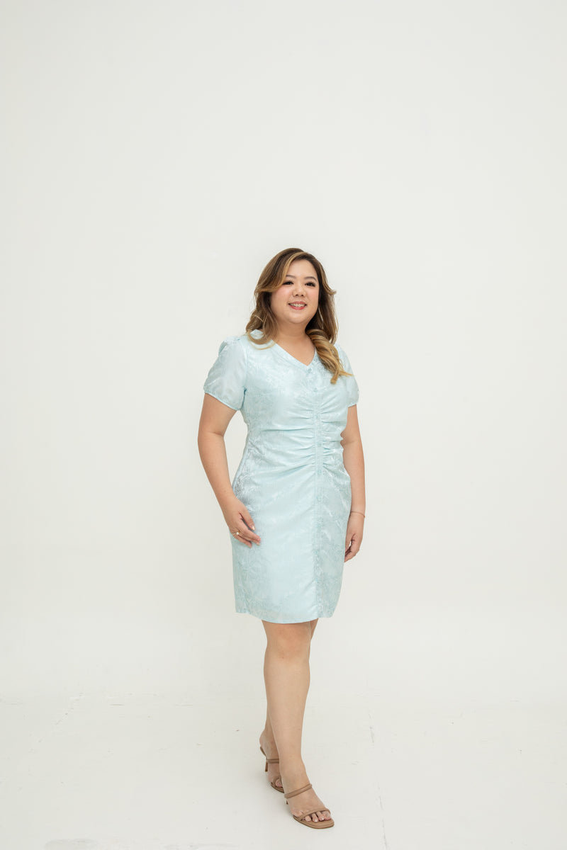 Noir Ruche Shift Dress (Sky Blue)