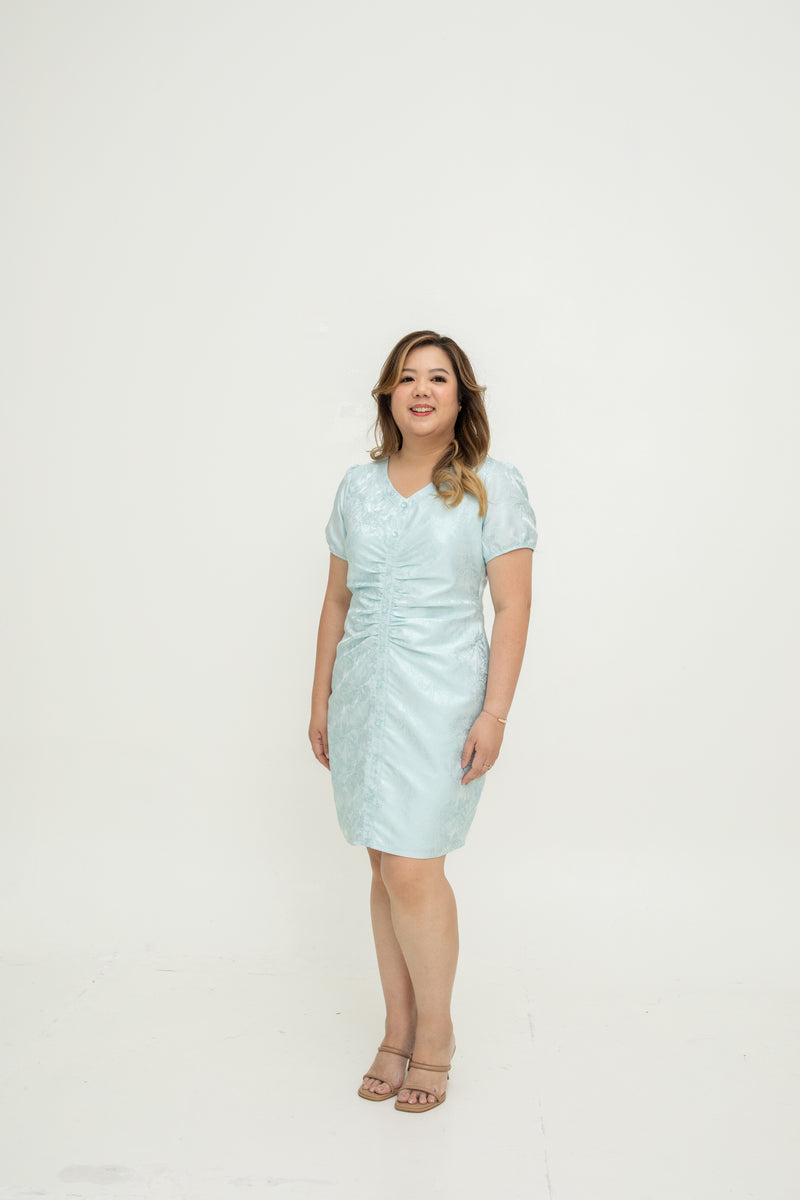 Noir Ruche Shift Dress (Sky Blue)