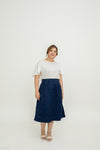 (Co-Ord)Embossed A-line High-Waist Skirt (Navy)