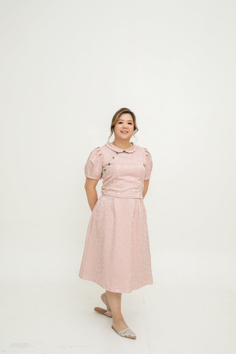 (Co-Ord) Peter Pan Collar Cheongsam Top (Pink)