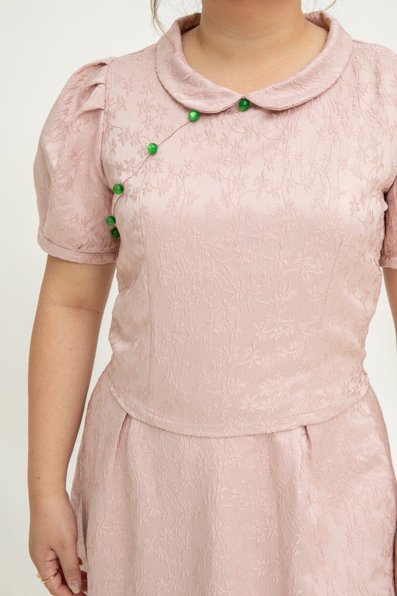 (Co-Ord) Peter Pan Collar Cheongsam Top (Pink)