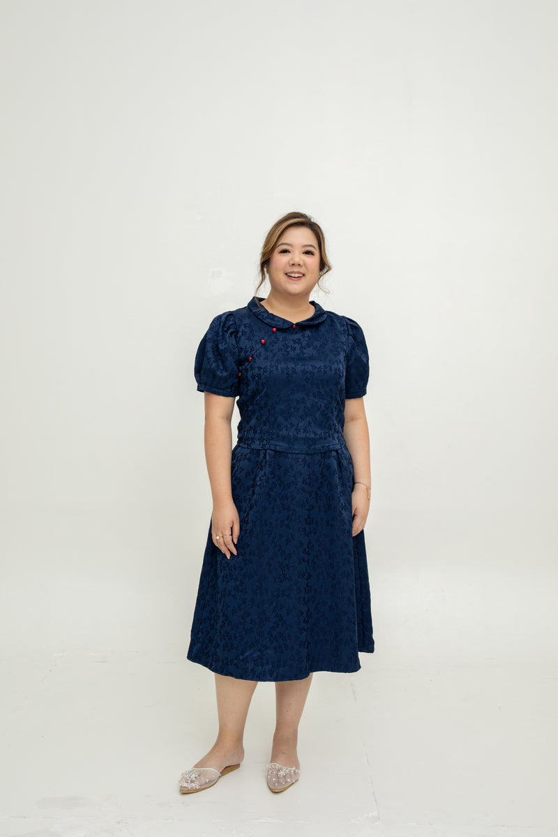 (Co-Ord) Peter Pan Collar Cheongsam Top (Navy)