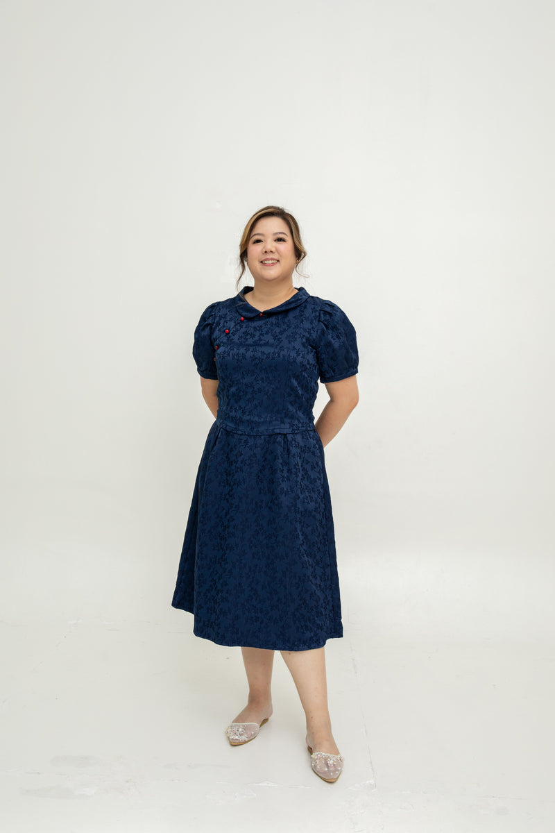 (Co-Ord) Peter Pan Collar Cheongsam Top (Navy)