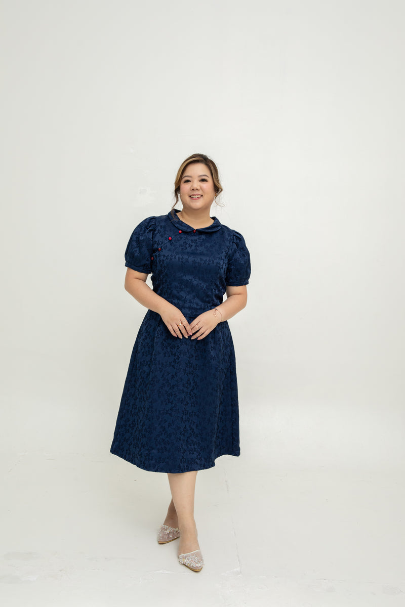 (Co-Ord) Peter Pan Collar Cheongsam Top (Navy)