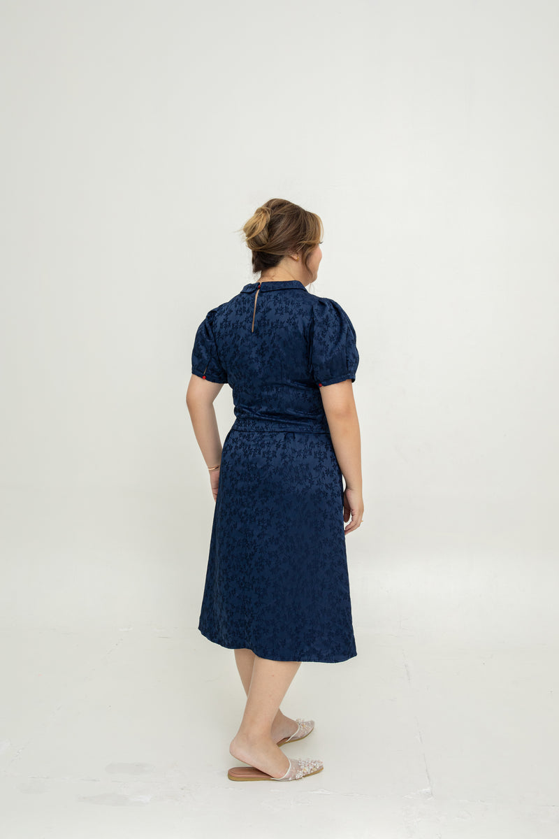 (Co-Ord) Peter Pan Collar Cheongsam Top (Navy)