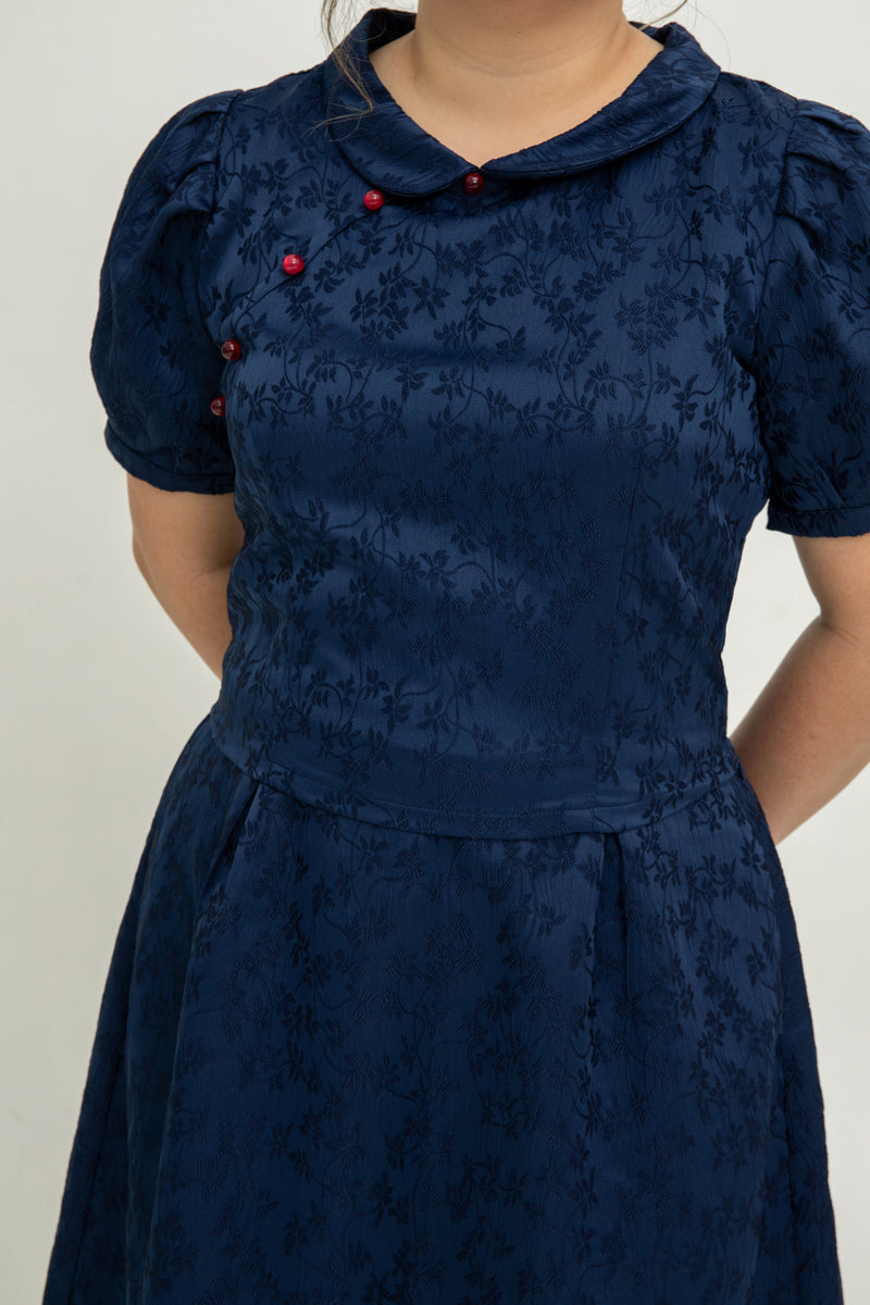 (Co-Ord) Peter Pan Collar Cheongsam Top (Navy)