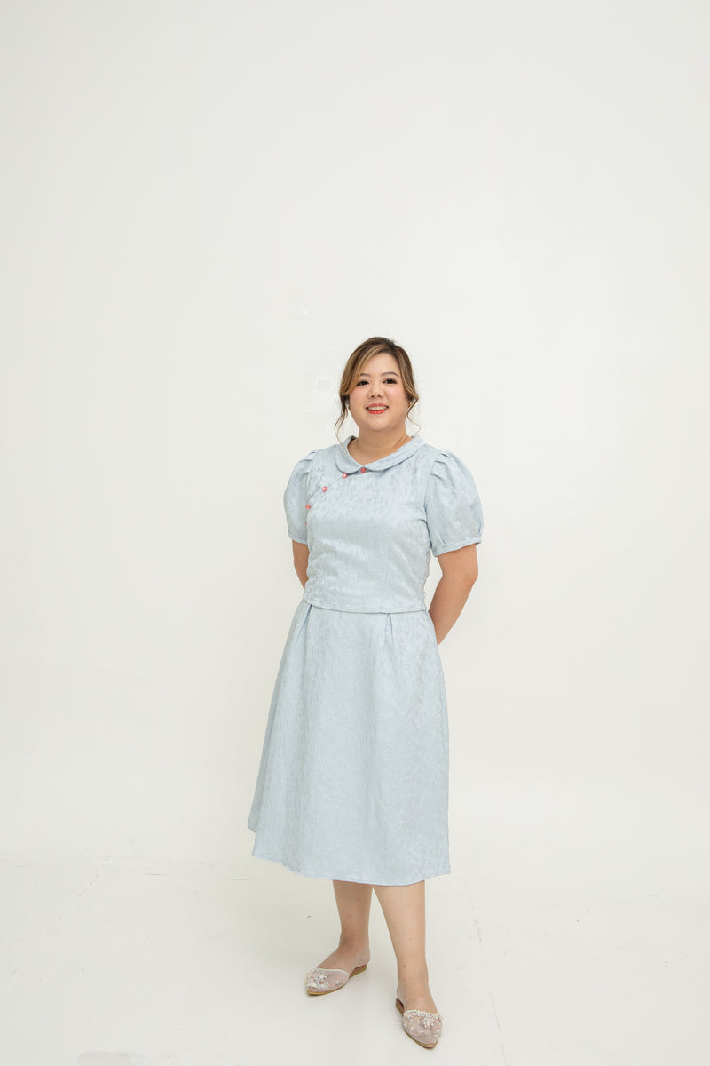 (Co-Ord) Peter Pan Collar Cheongsam Top (Pastel Blue)