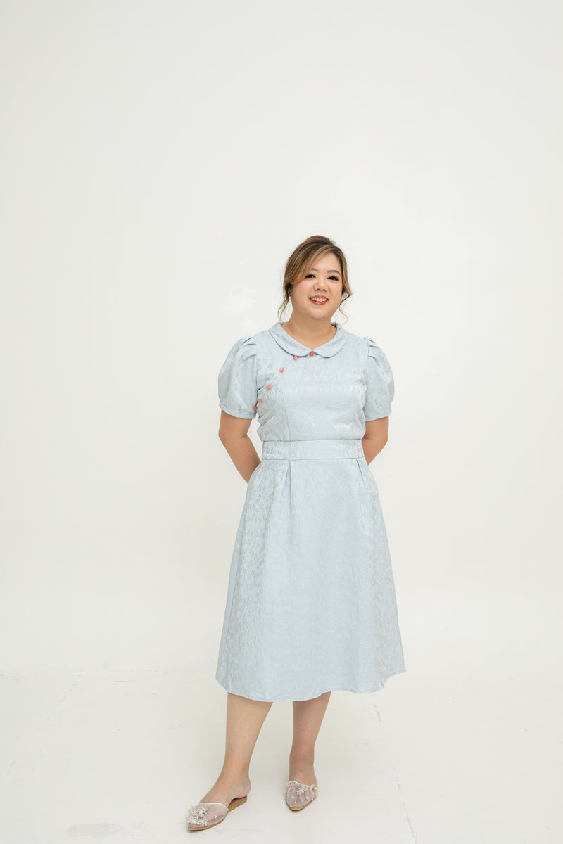 (Co-Ord) Peter Pan Collar Cheongsam Top (Pastel Blue)